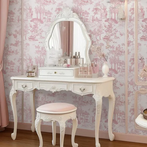 Miniatura 6 de WENMER Papel Tapiz Toile, 17.7" X 118" Rosa y Blanco Despegar y Pegar Papel de Pared, Papel Tapiz Toile de Jouy, Papel de Contacto Vintage Francés