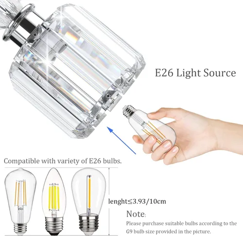 Miniatura 6 de Ralbay - Luces de tocador de cristal, 2 luces, modernas lámparas de cromo de cristal para iluminación de baño, para usar sobre el espejo