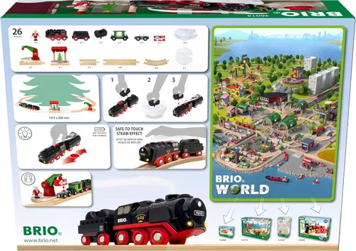 Miniatura 7 de BRIO World - Tren de Vapor Navideño - Tren Operado a Batería - Motor de Vapor Motorizado de 27 Piezas para Pista de Madera con Luces y Vapor Apto