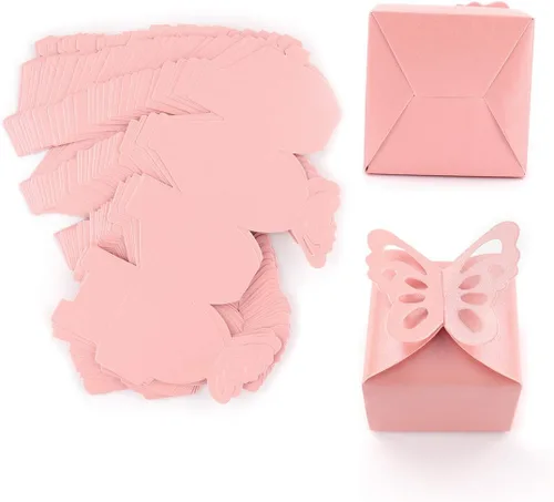 Miniatura 8 de Kslong 50 cajas de regalo de mariposa rosa para niña, baby shower, mariposa, caja de caramelos, decoración de fiesta, boda, cumpleaños, pequeñas