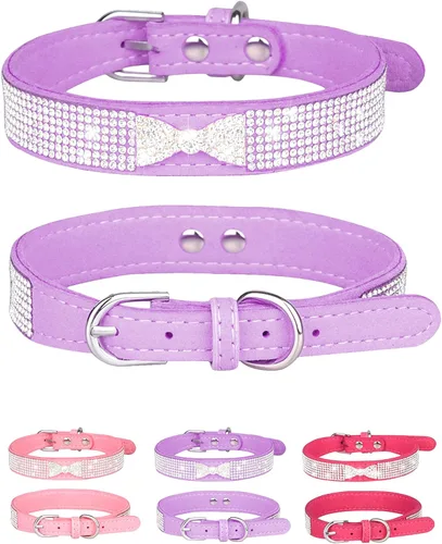 Miniatura 17 de Collar brillante para perros pequeños, medianos y grandes, collares de perro con corona de diamantes de imitación para perras y perros machos, Rosa3