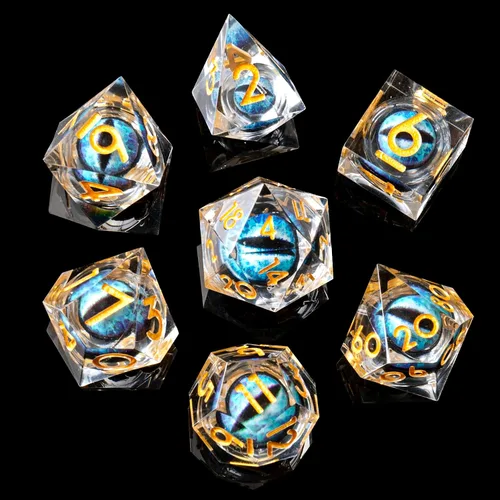 Miniatura 24 de DND Juego de dados de 8 piezas con ojo de dragón extra D20-Beholder's Eye Liquid Core Sharp Edge Resina poliédrica hecha a mano 2 × D20 D4 D6 D8 D10