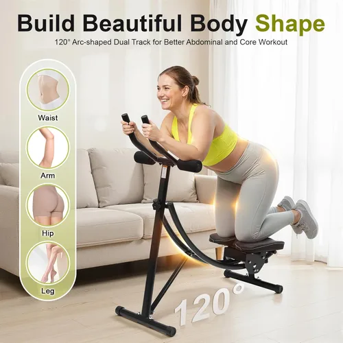 Miniatura 4 de Abdominal Crunch Coaster, Height Adjustable Ab Trainer Abdominal Whole with LCD Monitor & Six Silent Rollers, Body Workout Machine for Home, Negro