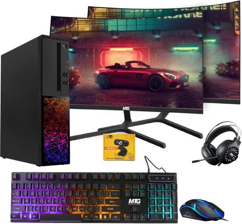 TechMagnet PC de escritorio para juegos, Intel i5 6ª generación, Galaxy, 16 GB de RAM, SSD de 1 TB, nuevo monitor dual MTG de 24 pulgadas, RX 550,