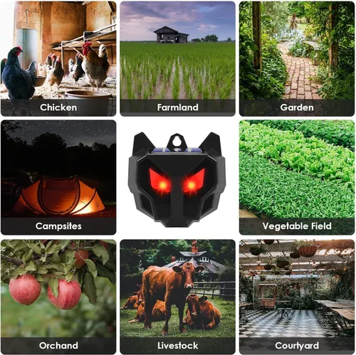 Miniatura 7 de Repelente solar nocturno de animales para exteriores, paquete de 4 unidades, dispositivos repelentes de ciervos, activación automática de ojos