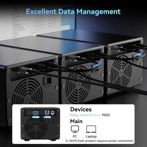 Miniatura 6 de CENMATE Caja de disco duro de 3 bahías con ventilador de refrigeración para HDD/SSD SATA de 2.5"/3.5" con USB A/C 3.0, compatible con 60 TB
