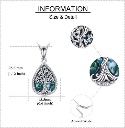 Miniatura 5 de ONEFINITY Collar de plata de ley 925 con diseño de árbol de la vida con colgante de nudo celta de concha de abulón para mujer