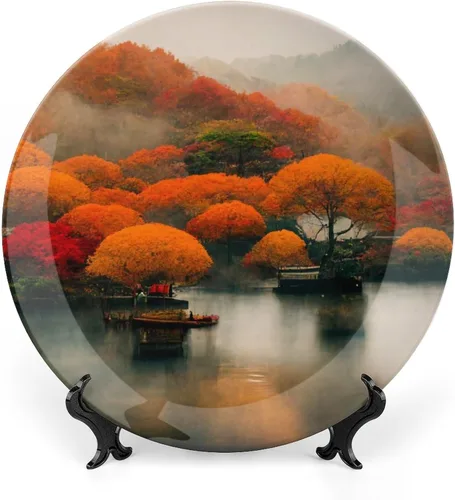 Platos decorativos de Acción de Gracias para decoración del hogar, temporada de otoño de Japón, árboles de arce, ríos y barcos, bandeja decorativa