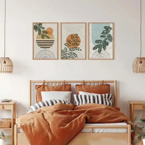 Miniatura 4 de FWIEXA Juego de Arte de Lienzo Bohemio Enmarcado para Pared, Cuadros Botánicos Verde Salvia Decoración de Pared, Impresiones de Arte de Plantas