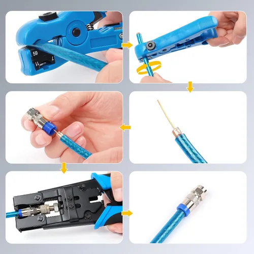 Miniatura 6 de Knoweasy BNC Crimpadora de cables y kit de herramientas de compresión coaxial - Conector de compresión multifuncional juego de herramientas
