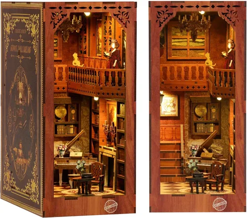 Miniatura 10 de Kit de Rincón de Libros para Adultos, Rompecabezas de Madera 3D DIY en Miniatura Kit Booknook con Luz LED con Sensor, Decoración de Estantería