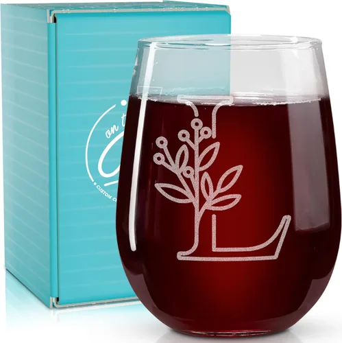 On The Rox Drinks Regalos con monograma para mujeres y hombres – Letra A-Z inicial grabada monograma copa de vino sin tallo, regalo de vino