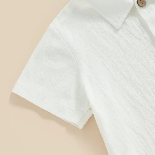 Miniatura 5 de Karuedoo Conjunto de 2 piezas de ropa de algodÃ³n y lino de manga corta con botones y pantalones cortos para el verano