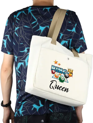 Miniatura 5 de MBMSO Bingo Queen Tote Bag - Bolso grande para amantes del bingo