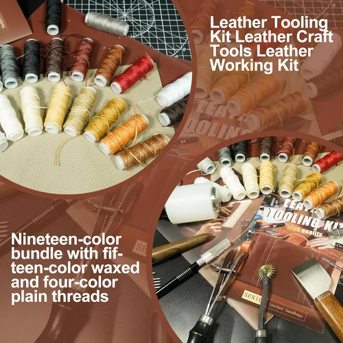Miniatura 5 de FIOQE Kit de herramientas de cuero, herramientas de artesanía de cuero, 588 piezas, juego de bricolaje con bolso para bolsa, cinturón, cartera