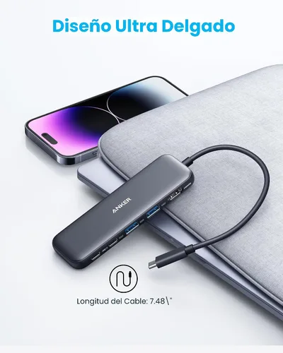 Miniatura 6 de Anker Hub USB C, divisor USBC a HDMI 5 en 1 con pantalla 4K, 1 puerto USB-C de 5 Gbps alimentado y 2 puertos de datos USB-A 3.0 de 5 Gbps