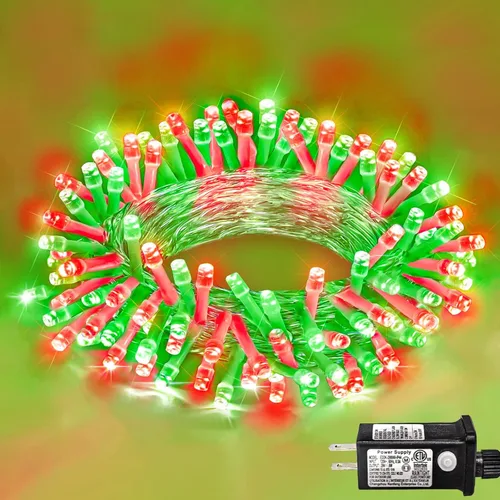 Miniatura 45 de Guirnalda de 120 luces LED rojas impermeables para exteriores, luces de Navidad rojas de 40 pies, 8 modos, cable transparente, guirnalda de luces