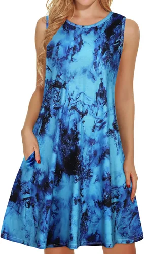Miniatura 49 de elescat Vestidos de verano para mujer 2025, vestido casual de playa sin mangas con estampado floral, tipo camiseta, suelto y con bolsillos