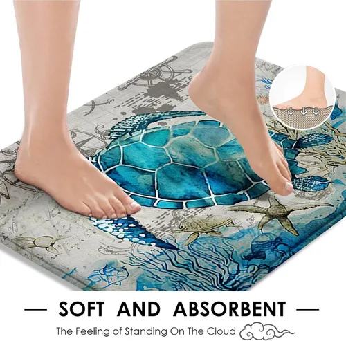 Miniatura 4 de Arttown Juego de baño azul marino con cortina de ducha y accesorios de alfombras, cortinas de ducha azul tortuga y gris, decoración de baño náutica