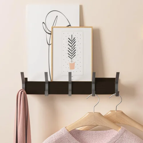 Perchero de pared | Perchero de 17 pulgadas con 5 ganchos dobles extraíbles | Ganchos para sombrero, llave, mochila, toalla, gancho de pared de