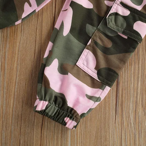 Miniatura 44 de Mandizy Conjunto de ropa de otoño para bebé niña pequeña, sudadera de manga larga con estampado de letras bendecidas, pantalones de camuflaje