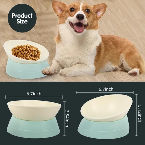 Miniatura 4 de Tazón Bulldog Antideslizante para Perros y Gatos Desmontable de Goma para Mascotas, Comedero Inclinado con Base en Pendiente (Verde, 2 Tazas
