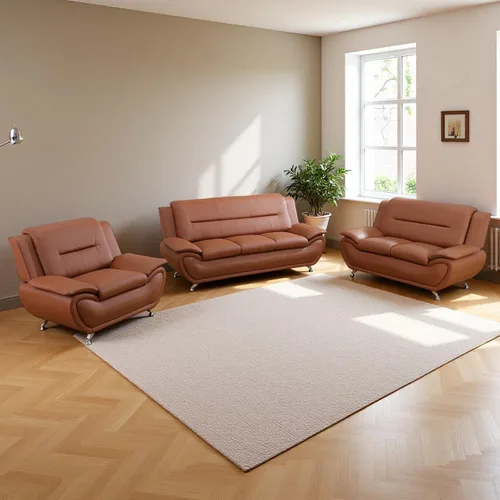 Miniatura 45 de Sofás Seccionales de Cuero, Conjuntos de Muebles de Sala de Estar, 3 Piezas Conjunto de Sofá Moderno para Sala de Blanco crema