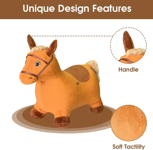 HotMax Caballo saltador marrón, caballo inflable extraíble de felpa para niños pequeños, paseo al aire libre en animales de granja hinchables,
