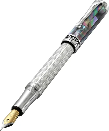 Miniatura 17 de Xezo Bolígrafo Maestro, punta media. Plata de ley 925 maciza y nácar negro con chapado en platino puro. Hecho a mano, edición limitada, serializado.