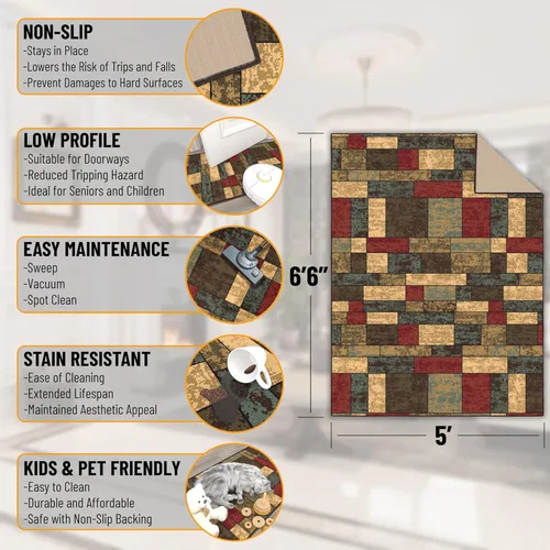 Miniatura 2 de Ottomanson Alfombras de 5 x 6 pies 6 pulgadas para sala de estar, alfombra de área para dormitorio, antideslizante, duradera y grande para zonas