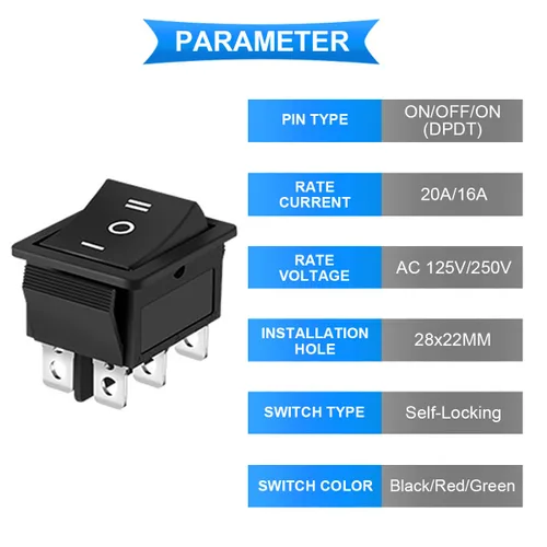 Miniatura 2 de Interruptor basculante AC 16A/250V 20A/125V DPDT On/Off/On Mini botón de presión de 3 colores (negro/rojo/verde) 6 pines 3 posiciones LED