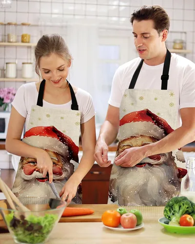 Miniatura 2 de Christmas Bib Aprons with Pockets Waterproof, Adjustable Apron for Men Women Xmas Santa Berry Botanical Winter Snowflake