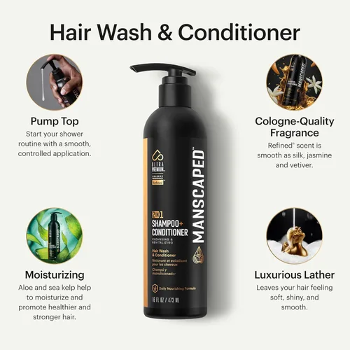 Miniatura 2 de MANSCAPED® Champú y acondicionador 2 en 1, fórmula UltraPremium infundida con algas marinas, agua de coco, aloe para nutrir e hidratar el cabello