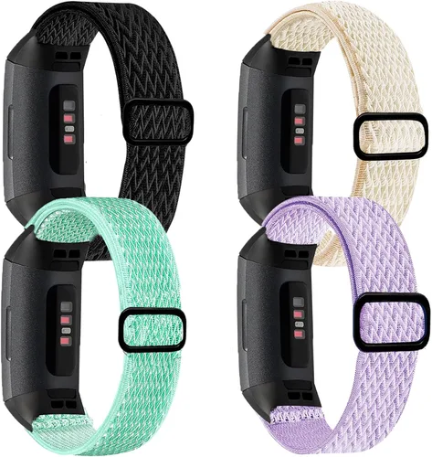 Miniatura 8 de Paquete de 4 correas elásticas compatibles con Fit bit Charge 4 Bands/Charge 3 Band/Charge 3SE Smart Watch Pulseras para mujeres y hombres, correas