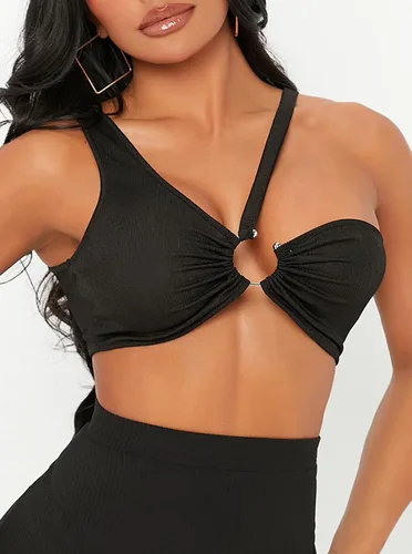 Miniatura 3 de Remidoo Camiseta corta sexy de un hombro para mujer con corte en O sin mangas