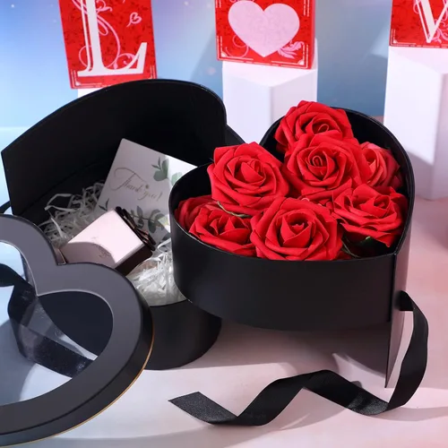 Miniatura 6 de Zonon Cajas de regalo en forma de corazón para el día de San Valentín para flores, chocolate, doble capa, caja giratoria de 2 niveles para el día