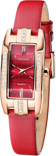 ROCOSJEWE Watches for Women Japanese Quartz Analog Ladies Wrist Watch Leather Strap Elegant Waterproof Dress Watch Diamond RJ209S