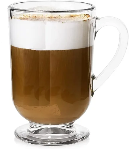 Chefcaptain Juego de 4 vasos de café irlandés con pies, tazas de vidrio sin plomo de 10 onzas, tazas de café irlandés, aptas para lavavajillas y