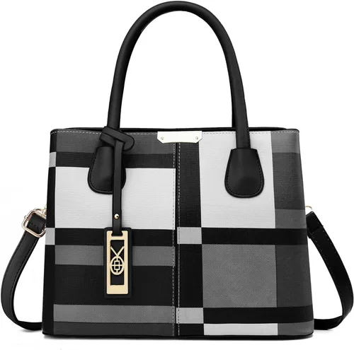 Miniatura 21 de CHICAROUSAL Monederos y bolsos de mano para mujer, bolsos cruzados de cuero, bolso de hombro para mujer A Grey Black