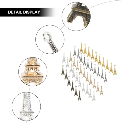 Miniatura 5 de EXCEART 60 piezas Mini colgantes de simulación Torre Eiffel colgantes colgantes colgantes para joyería DIY llavero accesorios (color al azar)