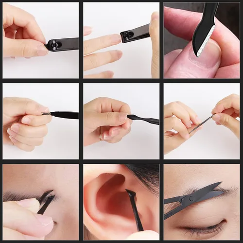 Miniatura 7 de Cortaúñas profesional de acero inoxidable, kit de viaje y aseo para uñas, herramientas de manicura y pedicura, juego de 18 piezas con estuche