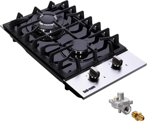 Placa de cocina de gas de 12 pulgadas, estufa de gas de acero inoxidable incorporada de 2 quemadores, estufa de gas convertible GLPG/NG, encimera de