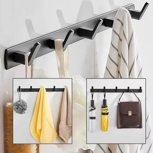 Miniatura 2 de Perchero de pared con 5 ganchos, gancho de pared negro, perchero moderno montado en la pared, gancho para abrigos es adecuado para sala de estar