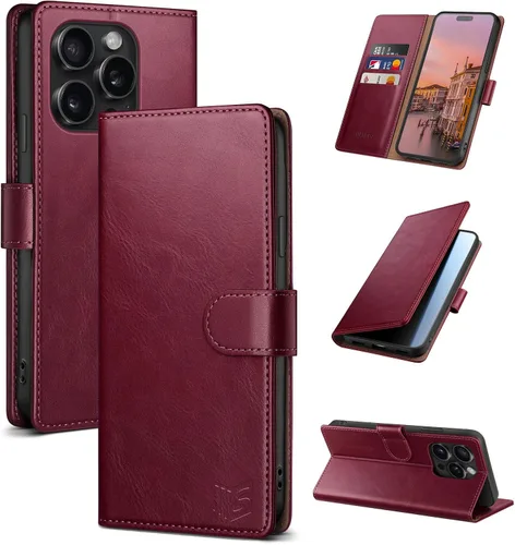 Miniatura 14 de SUANPOT Diseño para iPhone 15 Pro Max 6.7 pulgadas Funda tipo cartera con tarjetero de crédito RFID, funda de piel sintética para mujeres y hombres