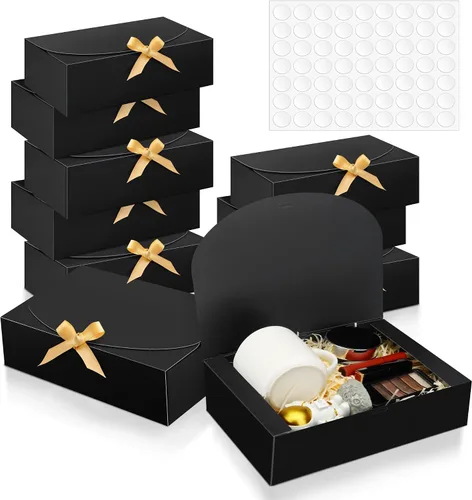 SWANGSA Juego de 11 cajas de regalo negras con tapas de 10.6 x 8 x 3 pulgadas, cajas de regalo de papel kraft para regalos, caja de propuesta de