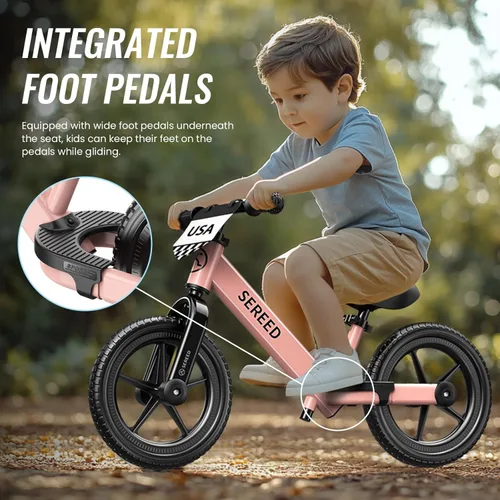 Miniatura 2 de SEREED Bicicleta de equilibrio para niños de 2 a 5 años, sin pedales, ajuste sin herramientas, placa personalizable con calcomanías, regalo para Rosa