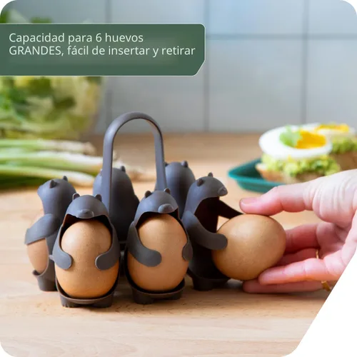 Miniatura 5 de Peleg Design - Soporte de huevos 3 en 1 para hervir, guardar y servir, escalfador en forma de oso para preparar huevos duros y blandos, contiene 6