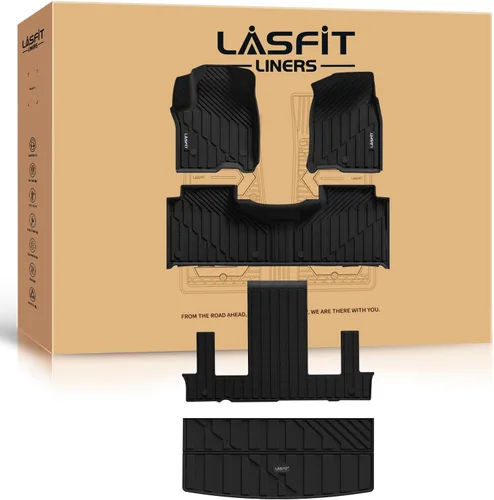 Miniatura 47 de LASFIT Juego completo de tapetes de elastómero termoplástico para todo tipo de clima de ajuste personalizado para automóviles, de 1ª y 2ª fila, 3