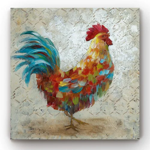 Miniatura 16 de Renditions Gallery Arte moderno de gallina con flores sobre lienzo estirado para decoración de pared