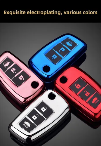 Miniatura 5 de Funda para llavero para Nissan Rogue, Select, Sport, Sylphy, Pulsar, Sentra - Funda con tapa de 3 botones para accesorios Nissan, llaveros Azul